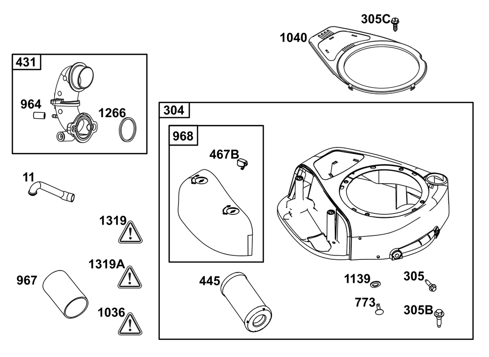 Blower Housing And Air Cleaner Group Diagram and Parts List for 31R977-0058-B5 200000 - 399999 Briggs and Stratton Engine